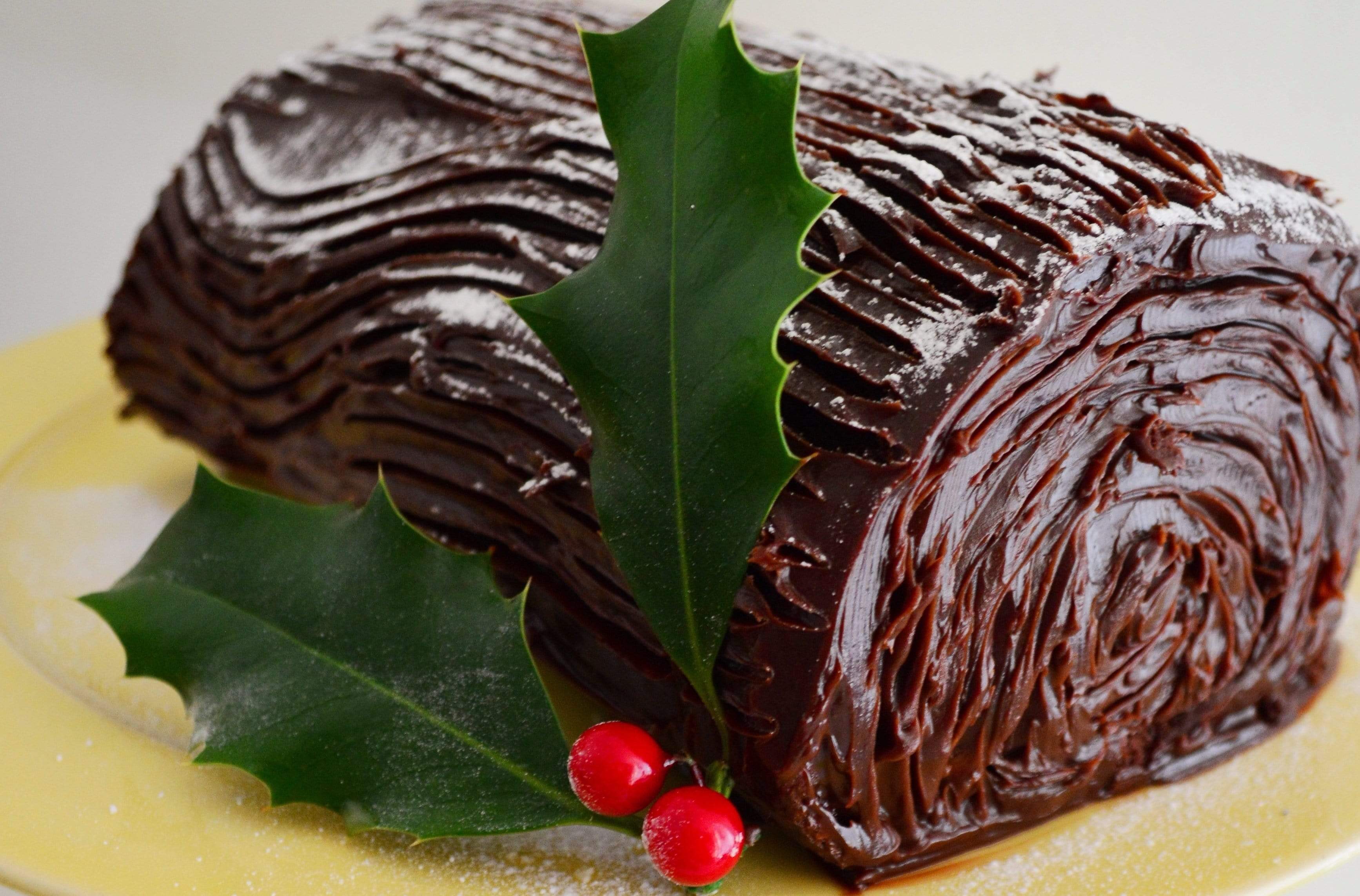 Salted caramel chocolate log dessert
