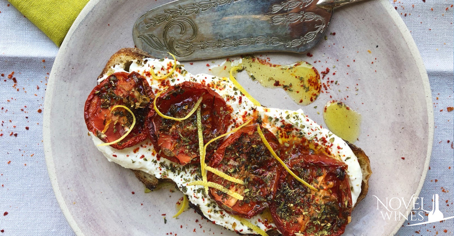 Greek wines with Kiki Burton's oregano-roasted tomatoes and whipped feta on garlic sourdough