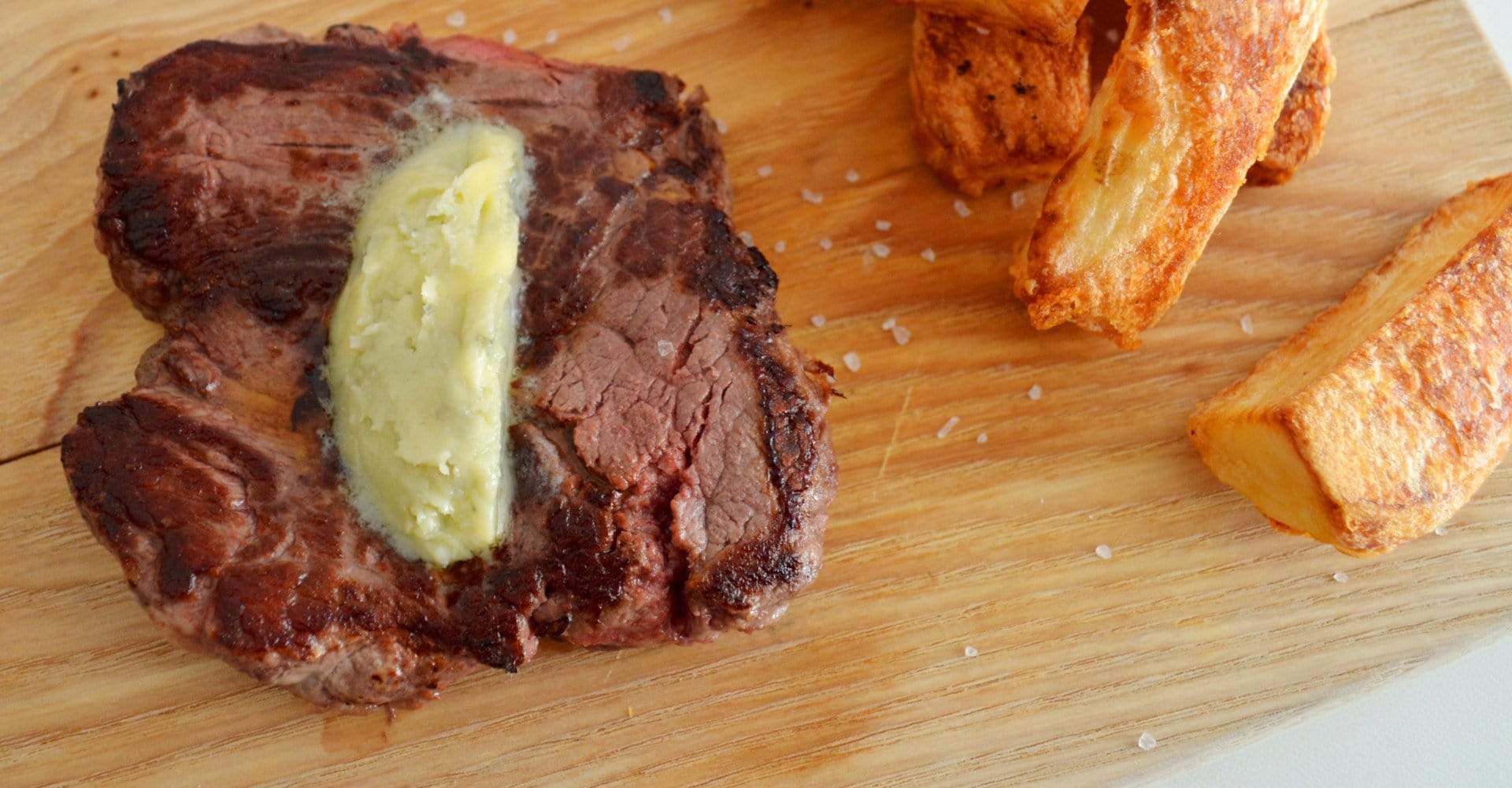 Fillet Steak with Roquefort butter and homemade chips recipe