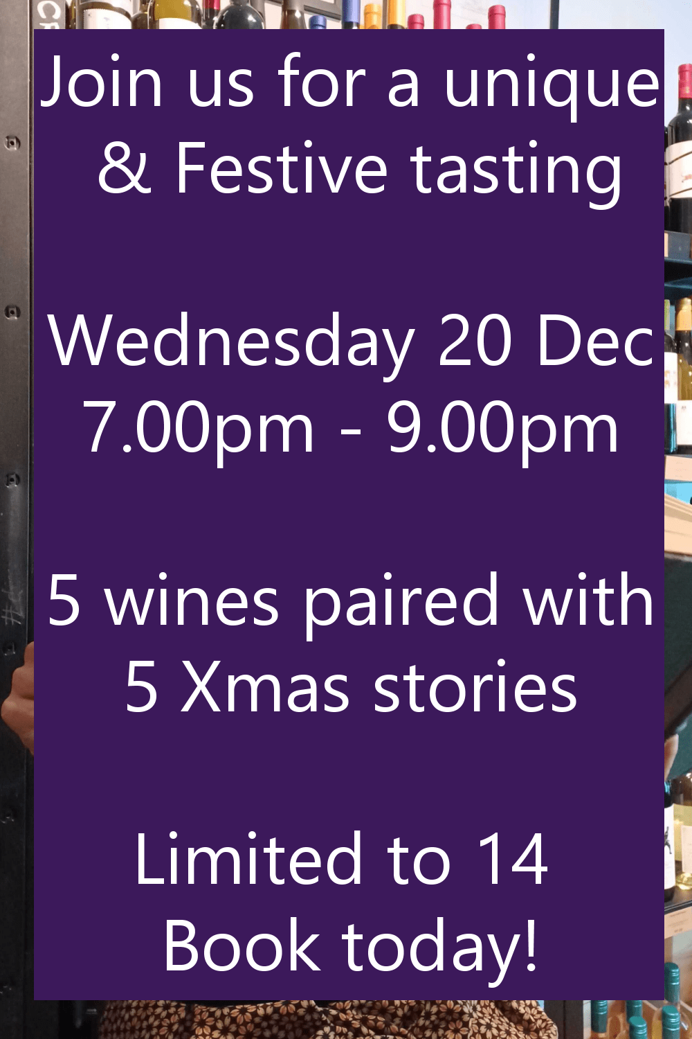 Novel Wines Event Christmas stories and wine event teamed up with The Writers Set at Novel Wines shop, Bath, Wednesday 20th December at 7pm